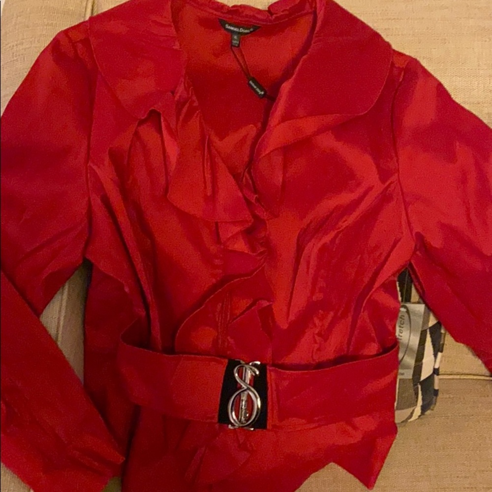 Red blouse with Buckle close. High collar!